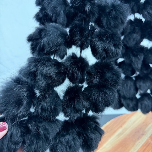 Valerie Stevens Pom Pom Scarf Rabbit Fur Made in Italy 52” length - Picture 2 of 4